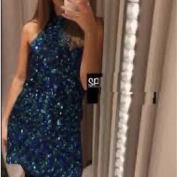 ZARA MULTICOLOR SEQUINED HALTER NECK DRESS medium 9205/102 - Picture 2 of 12